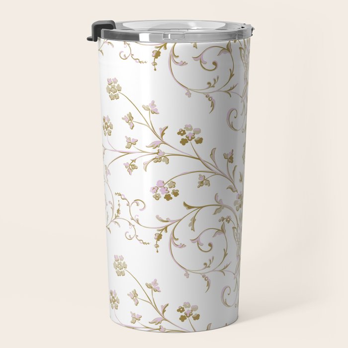 Elegant Antique Baroque White & Gold Scroll Pattern Travel Mug Gallery Image 3