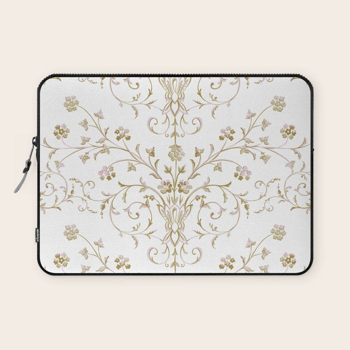 Elegant Antique Baroque White & Gold Scroll Pattern Laptop Sleeve Gallery Image 1