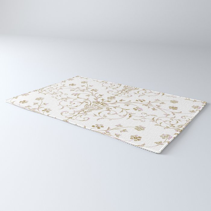 Elegant Antique Baroque White & Gold Scroll Pattern Rug Gallery Image 3