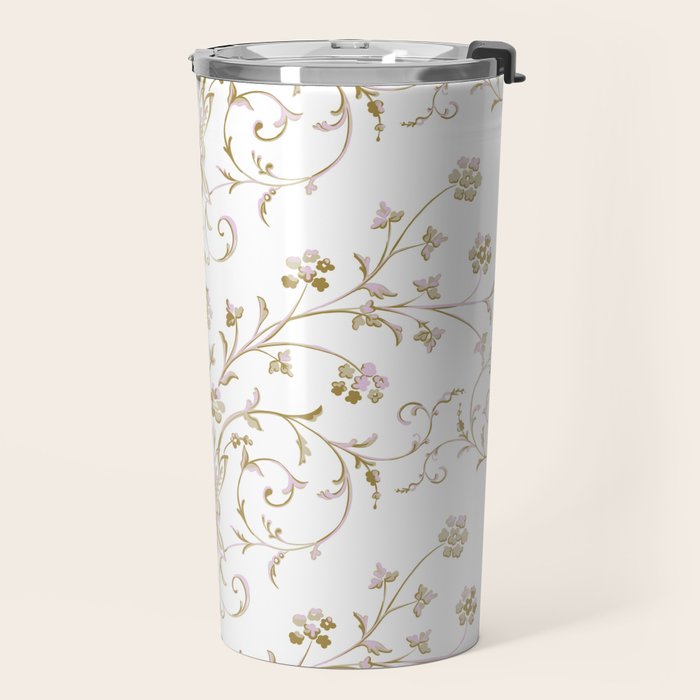 Elegant Antique Baroque White & Gold Scroll Pattern Travel Mug Gallery Image 2