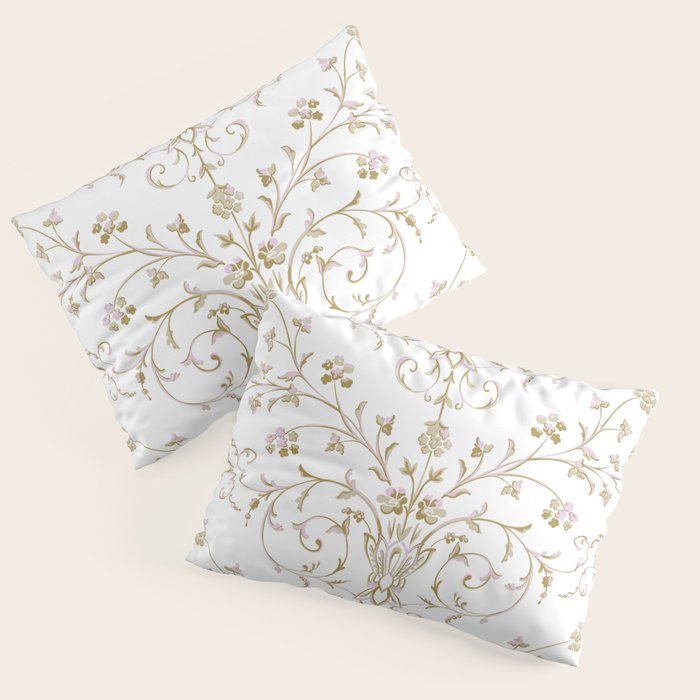 Elegant Antique Baroque White & Gold Scroll Pattern Pillow Sham Gallery Image 3