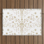 Elegant Antique Baroque White & Gold Scroll Pattern Outdoor Rug Gallery Image 1