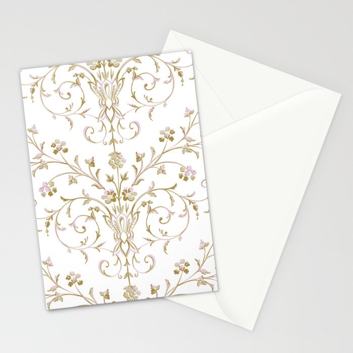 Elegant Antique Baroque White & Gold Scroll Pattern Stationery Card Gallery Image 2
