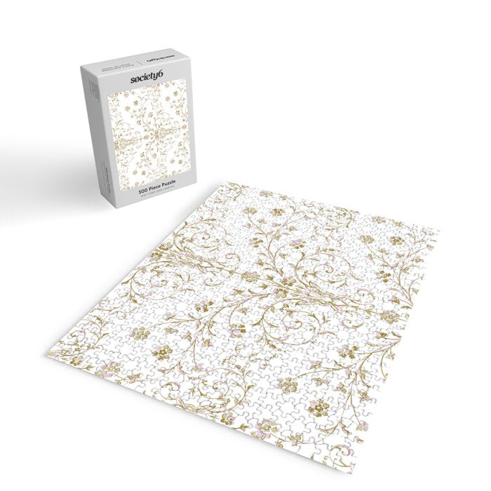 Elegant Antique Baroque White & Gold Scroll Pattern Jigsaw Puzzle Gallery Image 2