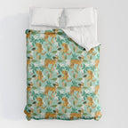 Cheetah Jungle, Wildlife Nature Wild Cats Tigers Leopard Botanical Animals Mint Quirky Illustration Duvet Cover Gallery Image 6