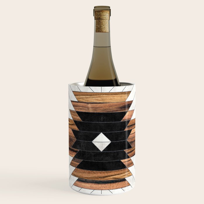 Urban Tribal Pattern No.5 - Aztec - Concrete and Wood Wine Chiller Gallery Image 1