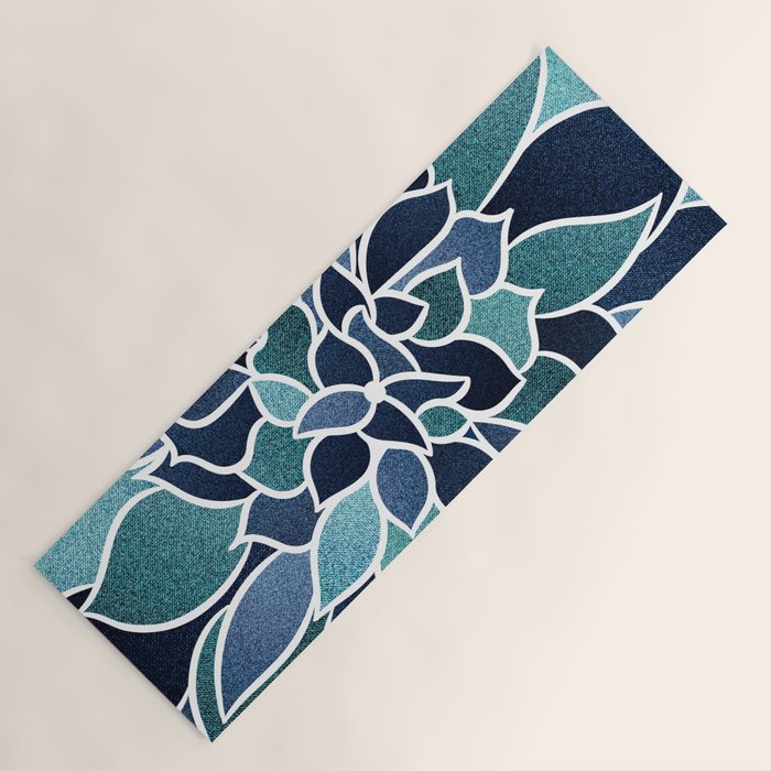 Festive, Flower Bloom, Navy Blue and Teal Yoga Mat Gallery Image 1