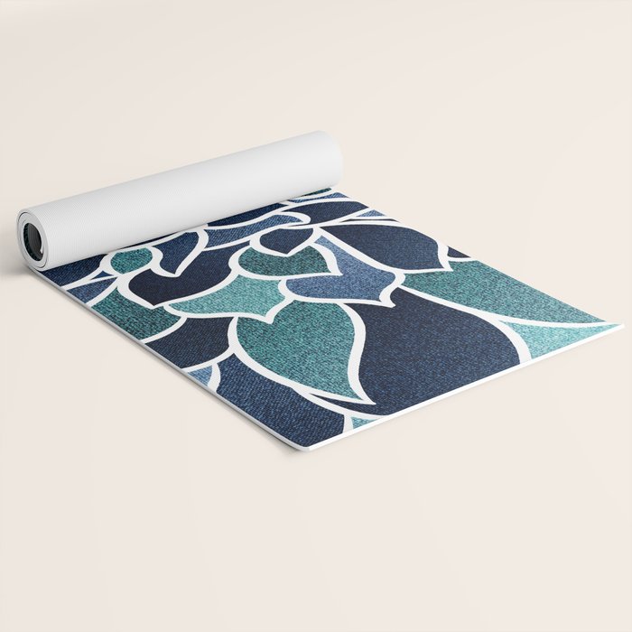 Festive, Flower Bloom, Navy Blue and Teal Yoga Mat Gallery Image 2