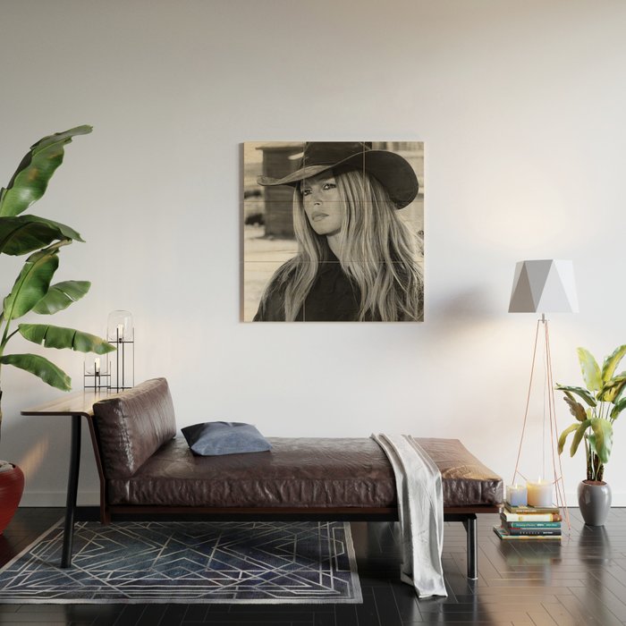 Brigitte Bardot in Black Hat Wood Wall Art Gallery Image 2