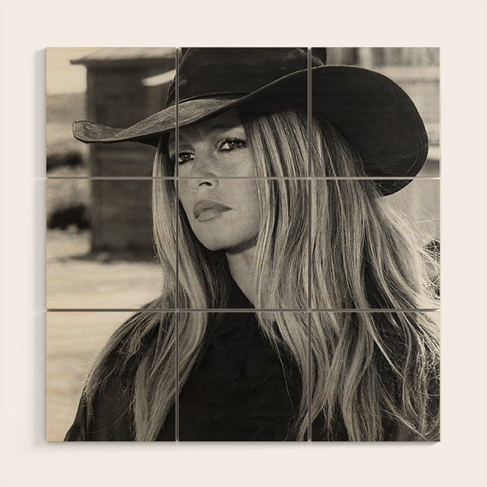 Brigitte Bardot in Black Hat Wood Wall Art Gallery Image 1