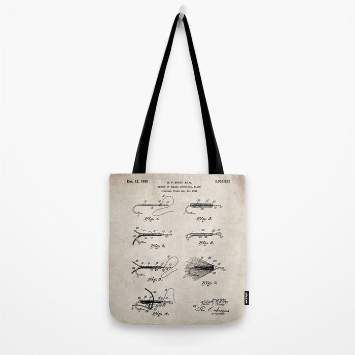 Fly Fishing Patent - Fisherman Art - Antique Tote Bag Gallery Image 2
