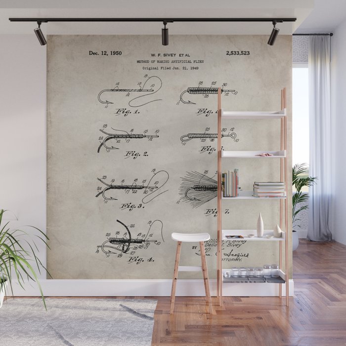Fly Fishing Patent - Fisherman Art - Antique Wall Mural Gallery Image 1