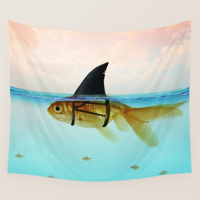 goldfish with a shark fin Wall Tapestry Gallery Image 4