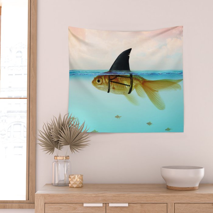 goldfish with a shark fin Wall Tapestry Gallery Image 2