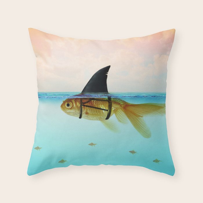 goldfish with a shark fin Throw Pillow Gallery Image 1