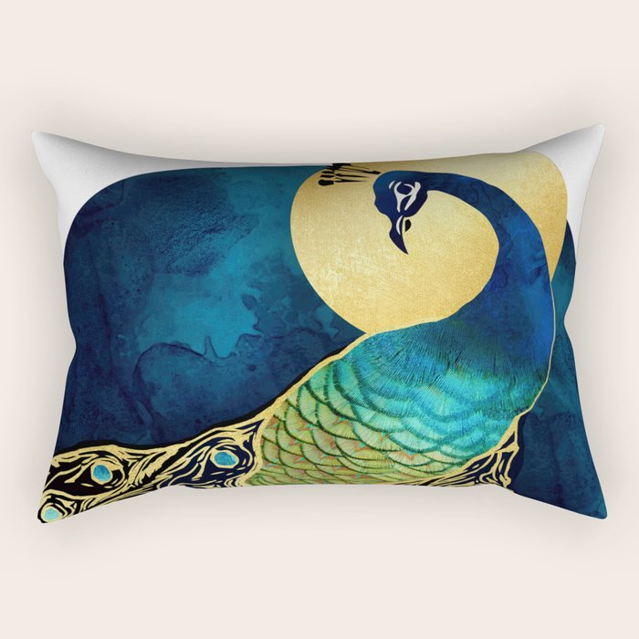 Golden Peacock Rectangular Pillow Gallery Image 1