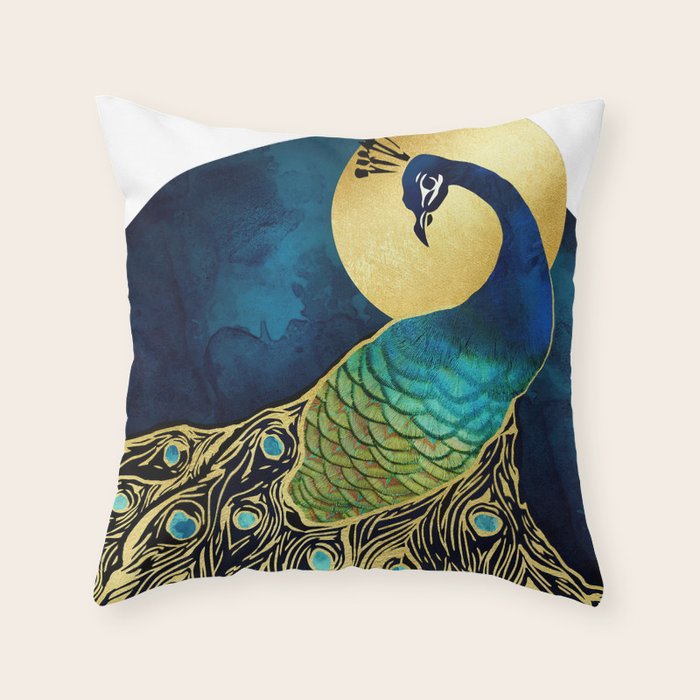 Golden Peacock Throw Pillow Gallery Image 1
