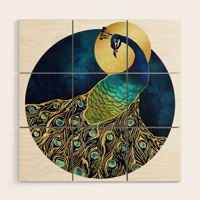 Golden Peacock Wood Wall Art Gallery Image 1