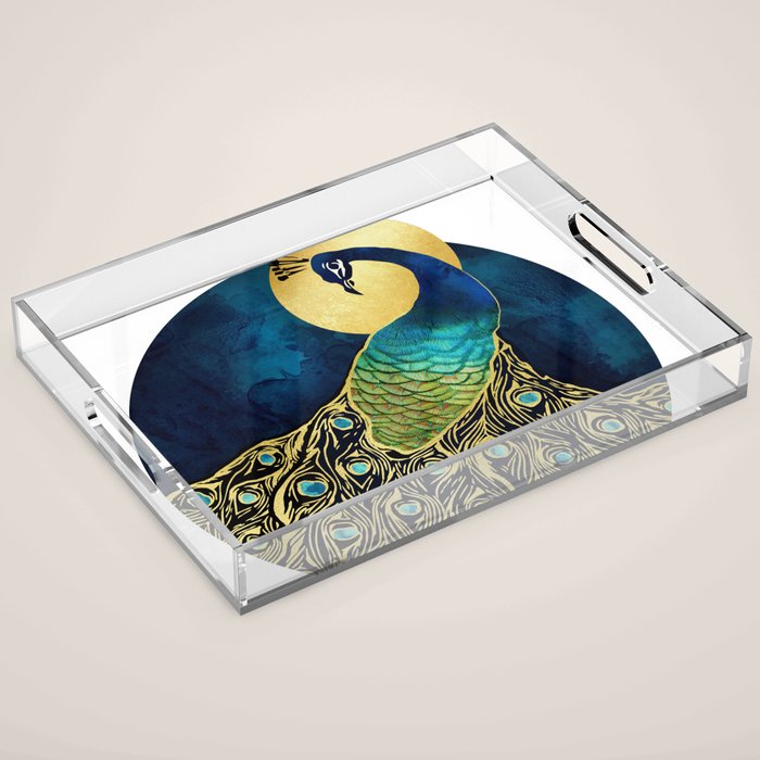Golden Peacock Acrylic Tray Gallery Image 1