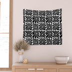 Black and white retro flower art pattern Wall Tapestry Gallery Image 2