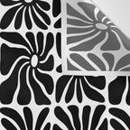 Black and white retro flower art pattern Wall Tapestry Gallery Image 3