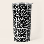 Black and white retro flower art pattern Travel Mug Gallery Image 1