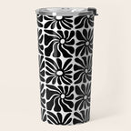 Black and white retro flower art pattern Travel Mug Gallery Image 2