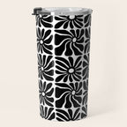 Black and white retro flower art pattern Travel Mug Gallery Image 3