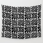 Black and white retro flower art pattern Wall Tapestry Gallery Image 4