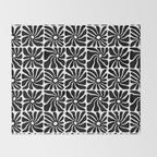 Black and white retro flower art pattern Throw Blanket Gallery Image 2