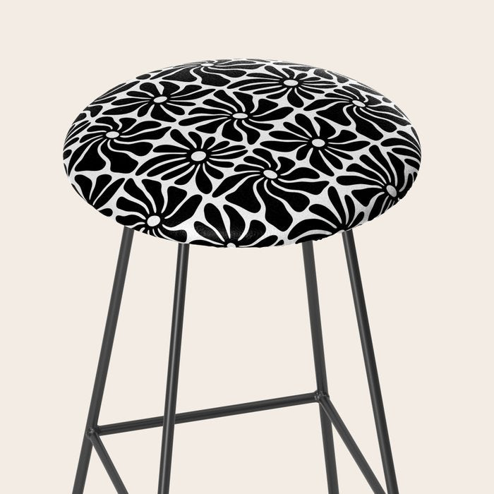 Black and white retro flower art pattern Stool Gallery Image 2