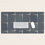 Flux Midcentury Modern Check Grid Pattern in Slate Blue Gray and Sand Beige Desk Mat Gallery Image 1