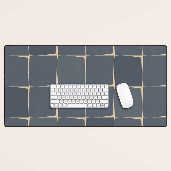 Flux Midcentury Modern Check Grid Pattern in Slate Blue Gray and Sand Beige Desk Mat Gallery Image 1