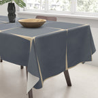 Flux Midcentury Modern Check Grid Pattern in Slate Blue Gray and Sand Beige Tablecloth Gallery Image 3