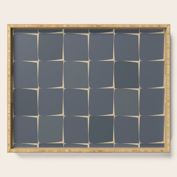 Flux Midcentury Modern Check Grid Pattern in Slate Blue Gray and Sand Beige Serving Tray Gallery Image 1
