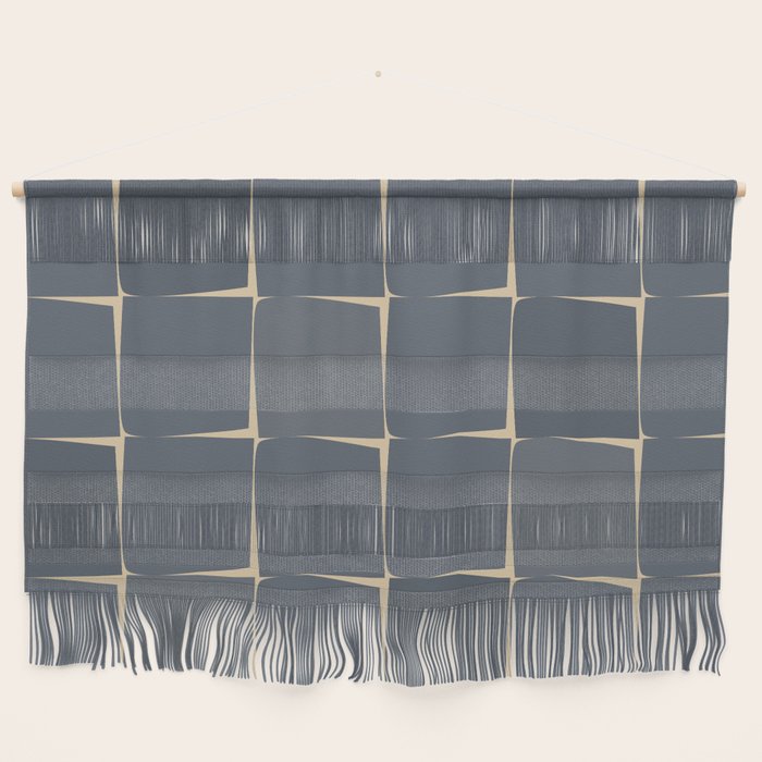 Flux Midcentury Modern Check Grid Pattern in Slate Blue Gray and Sand Beige Wall Hanging Gallery Image 1