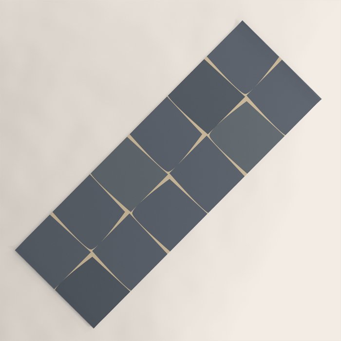 Flux Midcentury Modern Check Grid Pattern in Slate Blue Gray and Sand Beige Yoga Mat Gallery Image 1