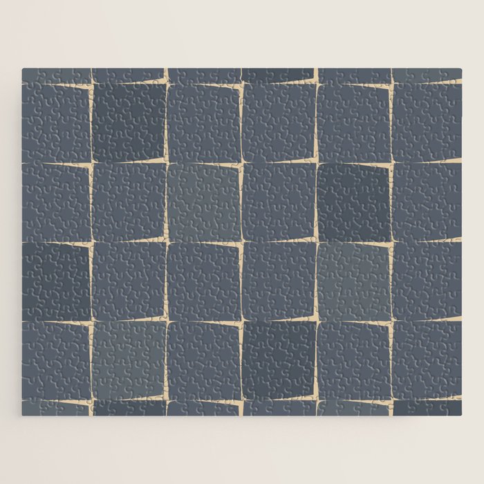 Flux Midcentury Modern Check Grid Pattern in Slate Blue Gray and Sand Beige Jigsaw Puzzle Gallery Image 1