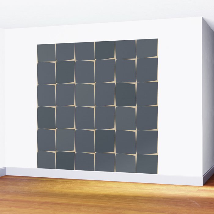 Flux Midcentury Modern Check Grid Pattern in Slate Blue Gray and Sand Beige Wall Mural Gallery Image 2