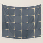 Flux Midcentury Modern Check Grid Pattern in Slate Blue Gray and Sand Beige Wall Tapestry Gallery Image 4