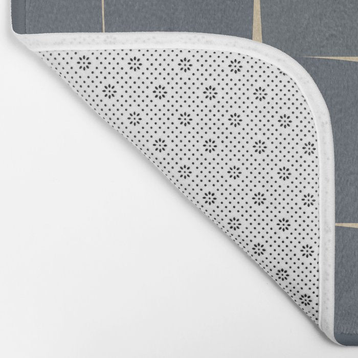 Flux Midcentury Modern Check Grid Pattern in Slate Blue Gray and Sand Beige Bath Mat Gallery Image 2