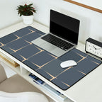 Flux Midcentury Modern Check Grid Pattern in Slate Blue Gray and Sand Beige Desk Mat Gallery Image 2