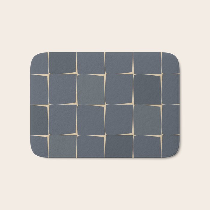 Flux Midcentury Modern Check Grid Pattern in Slate Blue Gray and Sand Beige Bath Mat Gallery Image 1
