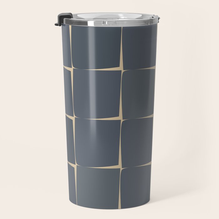 Flux Midcentury Modern Check Grid Pattern in Slate Blue Gray and Sand Beige Travel Mug Gallery Image 3