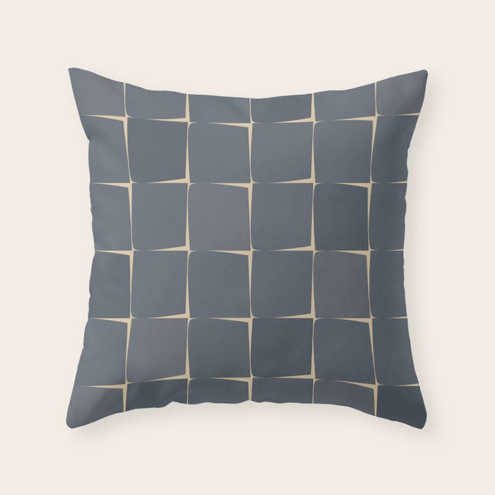 Flux Midcentury Modern Check Grid Pattern in Slate Blue Gray and Sand Beige Throw Pillow Gallery Image 6
