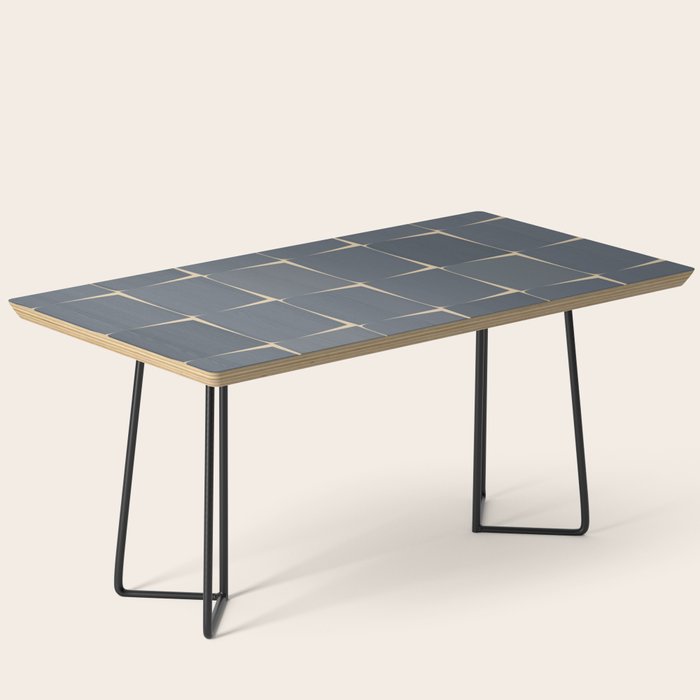 Flux Midcentury Modern Check Grid Pattern in Slate Blue Gray and Sand Beige Coffee Table Gallery Image 1