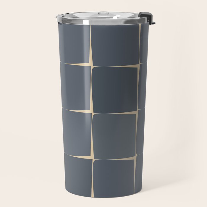 Flux Midcentury Modern Check Grid Pattern in Slate Blue Gray and Sand Beige Travel Mug Gallery Image 2