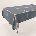 Flux Midcentury Modern Check Grid Pattern in Slate Blue Gray and Sand Beige Tablecloth Gallery Image 1
