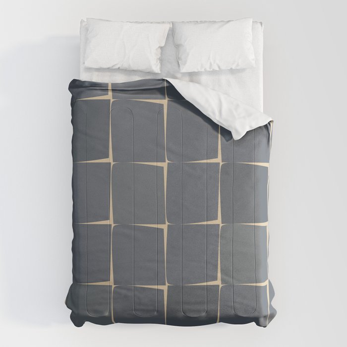 Flux Midcentury Modern Check Grid Pattern in Slate Blue Gray and Sand Beige Comforter Gallery Image 6