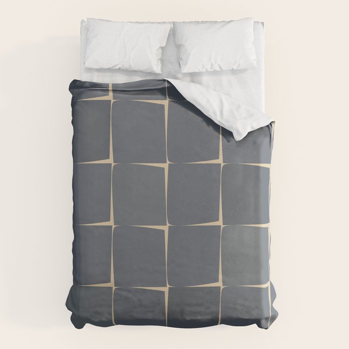 Flux Midcentury Modern Check Grid Pattern in Slate Blue Gray and Sand Beige Duvet Cover Gallery Image 1